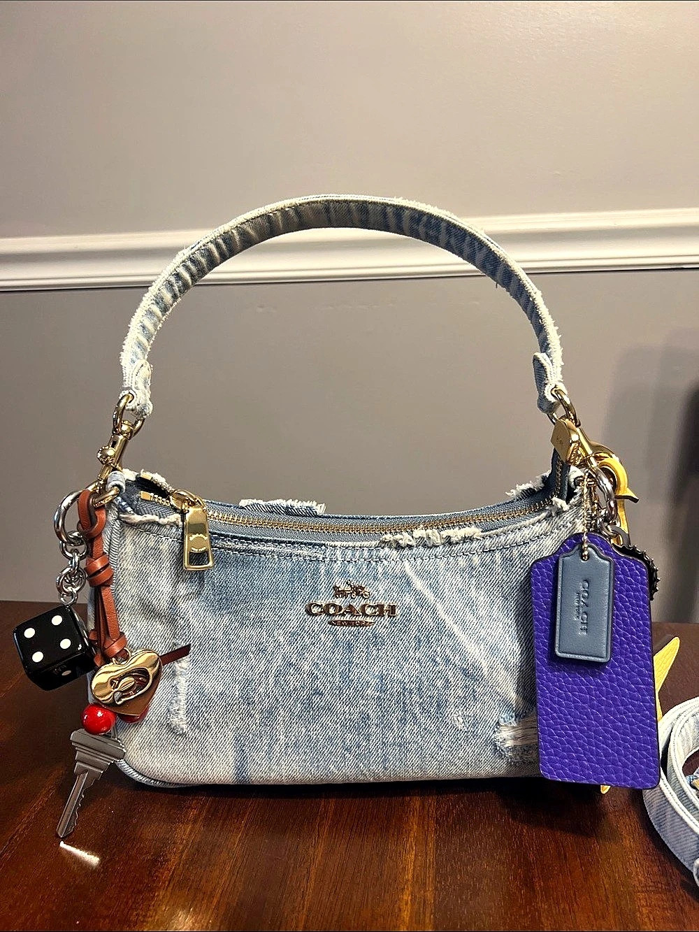 Coach Teri Shoulder Bag In Loved Denim With Charms
